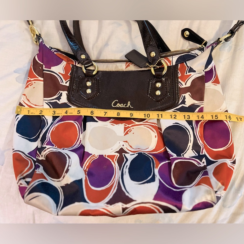 Coach ‘Ashley Logo’ Scarf Print Satin & Patent Leather Crossbody/Handbag, EUC - Picture 10 of 13